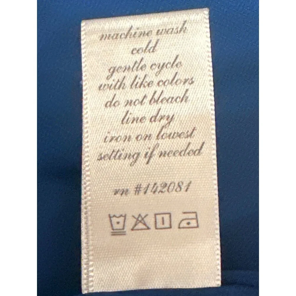 Navy Blue Lace Long Sleeve VNeck Lace Chiffon Dress Flared Sleeves Back Tie Sz S - Picture 8 of 10